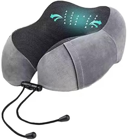 Airplane Travel Neck Pillow, 100% Memory Foam Ergonomic Neck Support, Airplanes Neck Pillow with Washable Cover Travel Essential for Flight, Office includes Eye Masks, Earplugs & Carry Bag (Dark Gray)