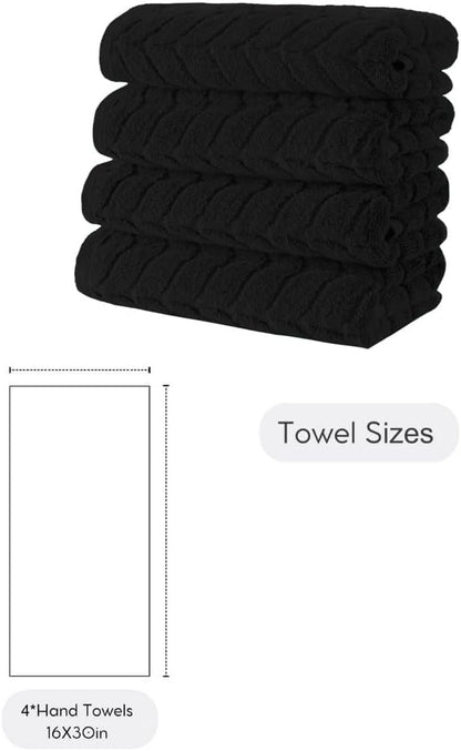 BAGNO MILANO Turkish Bath Towels, Soft Plush Jacquard Luxury Bath Towels, Quick Dry Towel Set (Black, 4 Pcs Hand Towel Set)