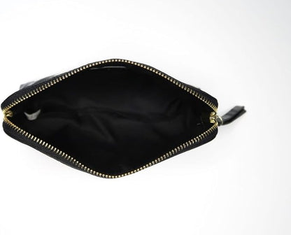 Noir Onyx Crocodile Cosmetic Bag - Luxury Vegan Leather Makeup Bag, Black Crocodile Texture Organizer, Beauty Bag for Travel, Skincare & Makeup Storage