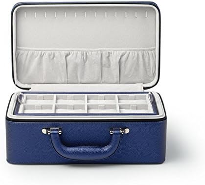 Oirlv Blue Leather Jewelry Box Handmade Travel Jewelry Organizer Storage Case Holder For Girl Lady Earring,Ring,Necklace,Pendant,Watch,Bracelet.(3 layers)