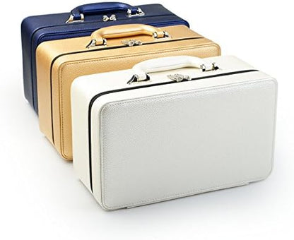 Oirlv White Leather Jewelry Suitcase for Women Three Layer Jewelry Organizer Display Storage Case Holder for Rings Earrings Necklace Pendant Vintage Gift