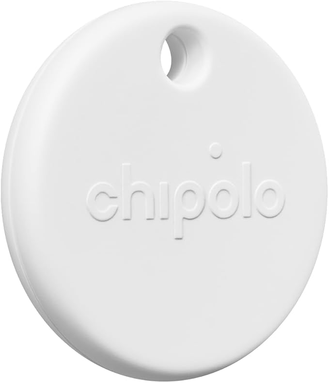Chipolo POP Tracker Tag - Colorful, Compatible, Loud Bluetooth Tracker with Call Your Phone & Out of Range Alert, Works with Apple Find My or Google's Find My Device (White)