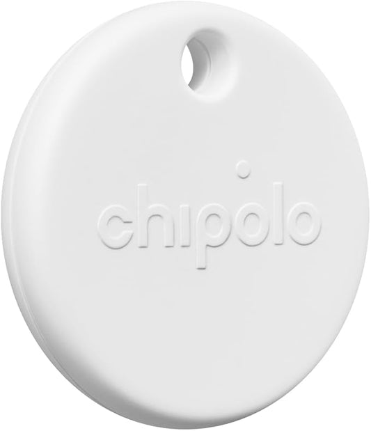 Chipolo POP Tracker Tag - Colorful, Compatible, Loud Bluetooth Tracker with Call Your Phone & Out of Range Alert, Works with Apple Find My or Google's Find My Device (White)
