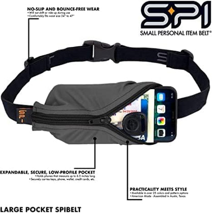 SPIbelt Running Belt for Women Men, Phone Holder for Running, Running Fanny Pack, Holder for Phone, Running Waist Pack, Adjustable Waist, [Fits All Phones]. Anthracite with Black Zipper