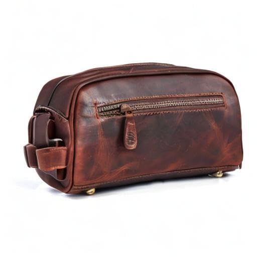 10" Premium Leather Toiletry Travel Pouch With Waterproof Lining Black Color | King-Size Handcrafted Vintage Shaving Kit By Aaron Leather Goods