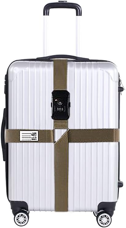 Luggage Straps for Suitcases TSA Approved Heavy Duty Adjustable Travel Belt Cross Suitcase Belts Luggage Tags with Name ID Card Travel Accessories Fit for 20-33 Inch Suitcase (Khaki)