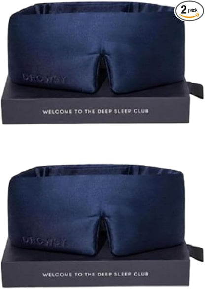 DROWSY Silk Sleep Mask Set - Face-Hugging, Padded Silk Cocoon for Luxury Sleep in Total Darkness - Eye Masks for Sleeping & Travel, 100% Pure Mulberry Silk, Adjustable - Midnight Blue (Set of 2)