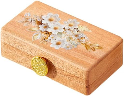Travel Jewelry Case Small Wood Jewelry Organizer Jewelry Box for Women (Pine Wood Print B)