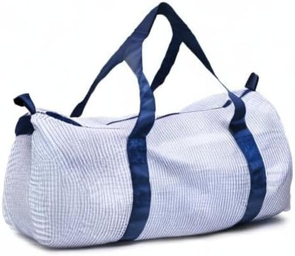 Kids Travel Overnight Bag Seersucker Carry On Lightweight Weekender Duffel Bag for Boys and Girls (Navy) X-large