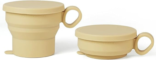 carrotez 2 pack MiniSilicone Collapsible Travel Cup for Camping, Hiking, Backpacking, and Picnics, 6 oz, Reusable, Food-grade, BPA- Free, Lightweight, Unbreakable, Portable, Small Size - Yellow Butter