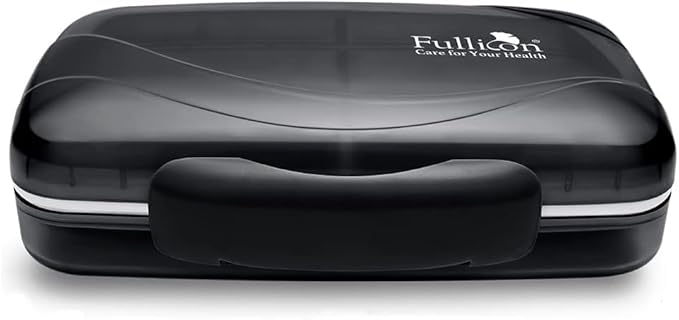 Travel Pill Organizer Large Portable Medication Fullicon Oversize 8 Compartment Pill Box, Vitamin Travel Case Pill Holder - Airtight & Moistureproof (Black)