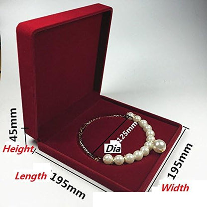 Jewelry Set Velvet Box Necklace Earring Ring Necklace Bracelet Gift Display Case Wedding Jewelry Storage Holder (Red for Pearl Necklace)