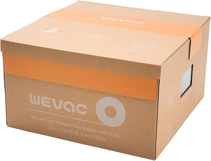 Wevac 6''x100' & 8''x100' 2 Rolls, Vacuum Seal Roll Keeper with Cutter, Ideal Vacuum Sealer Bags for Food Saver, BPA Free, Commercial Grade, Great for Storage, Meal prep and Sous Vide