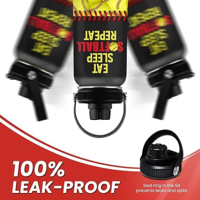 Softball Gift Water Bottle - 32oz Insulated Stainless Steel Sport Bottle