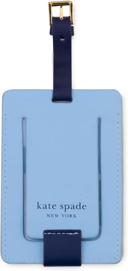 Kate Spade New York Leatherette Luggage Tag with Secure Strap, Colorful Suitcase Identifier for Travel, Monogram Bag Tag ID (E)