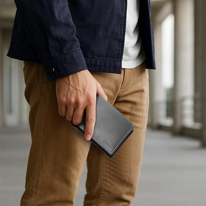 Leather Travel Wallet RFID - Slim Passport Holder for Men & Women - Fits Passport, Cards, SIMs, Pen & Boarding Pass - Secure Travel Document Organizer (Charcoal Gray)