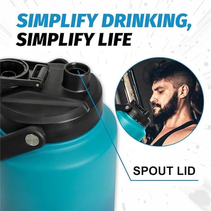 NATURE PIONEOR One Gallon Water Bottle Insulated - Large Double Vacuum Stainless Steel 128 oz Water Bottle with Holder/Carrier, 1 Gallon Water Jug,128oz, Wide Mouth