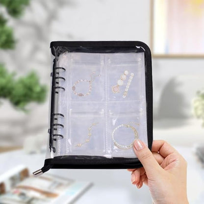 Earring Organizer Case Travel Jewelry Organizer Transparent Jewelry Storage Book for Necklace Bracelet Ring Holder with Small Clear Zippered Pouch