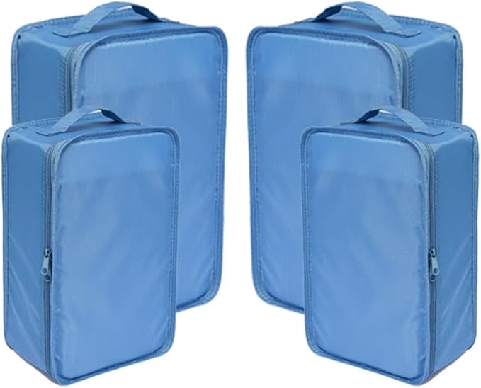 Travel Shoe Bags, Foldable Waterproof Shoe Pouches Organizer-Double Layer (2+2 Seablue Shoebags)