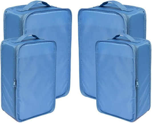 Travel Shoe Bags, Foldable Waterproof Shoe Pouches Organizer-Double Layer (2+2 Seablue Shoebags)