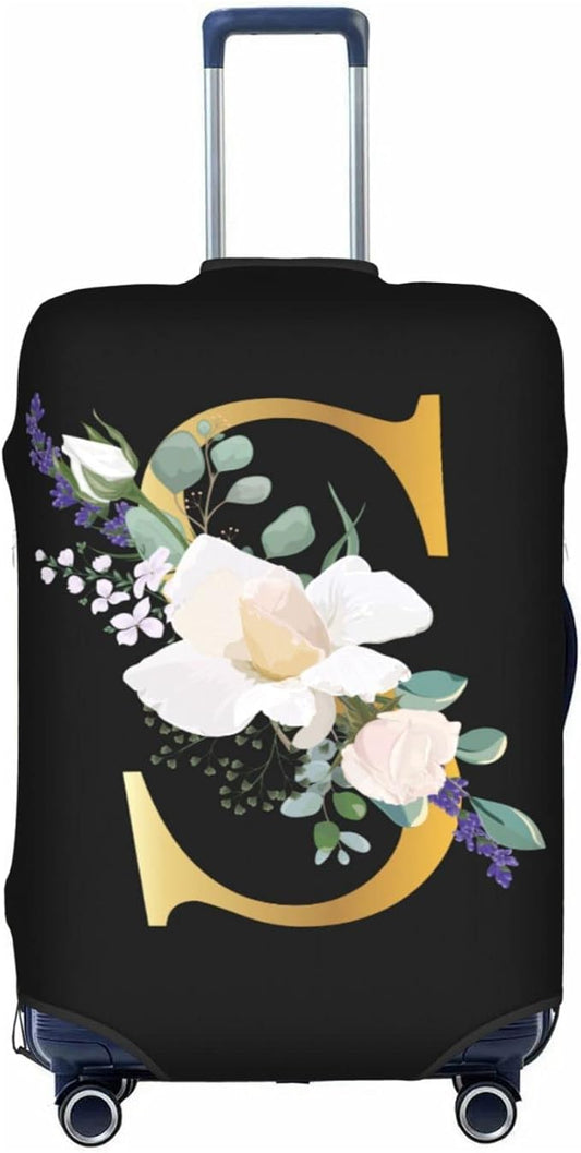 Flower Lette S Black Luggage Cover Elastic Washable Stretch Suitcase Protector Anti-Scratch Travel Suitcase Cover for Kid and Adult L (25-28 inch suitcase)