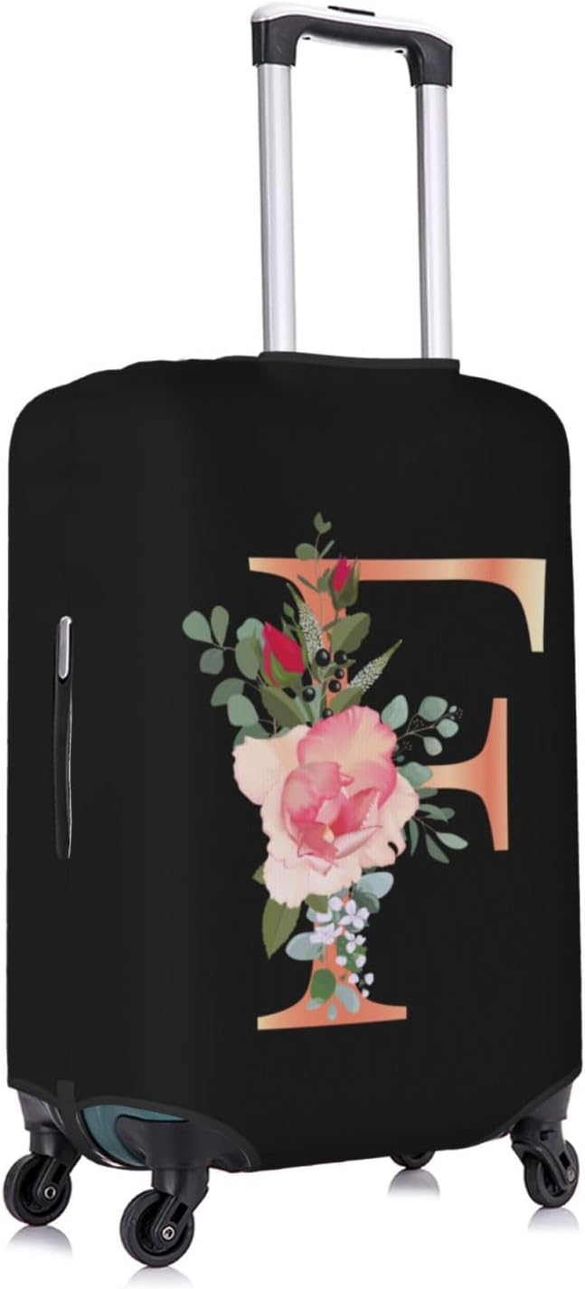Floral Letter F Travel Luggage Cover Spandex Suitcase Protector Elastic Washable Stretch Suitcase Cover,Size S(Fit 18-21inch Suitcase)