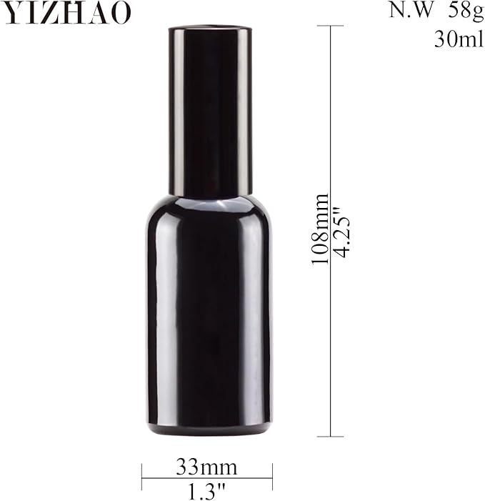 YIZHAO Black Glass Spray Bottles 1oz, with Small Fine Mist Spray, Metal Cap, Refillable for Essential Oil,Travel,Cleaning,Perfume,Aromatherapy,Makeup – 6 Pcs