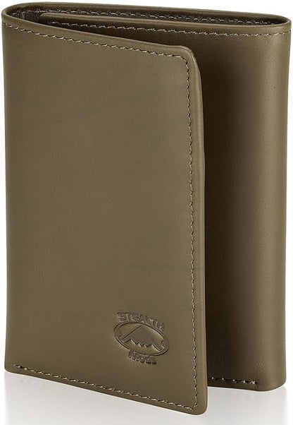 Stealth Mode Trifold Wallet - RFID Blocking Wallet with Flip ID Holder - Leather Case for Money, Credit Cards - Mens Organizer, Divided Billfold, Identity Protection - Men's Gifts (Camo)