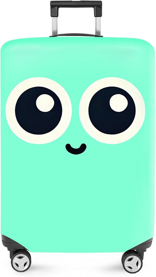 ANNA QUEEN Cute Smiley Face Luggage Cover, Mint Cartoon Suitcase Protector with Big Eyes Design, Stretchable, Washable Travel Cover for 32-34 Inch Luggage