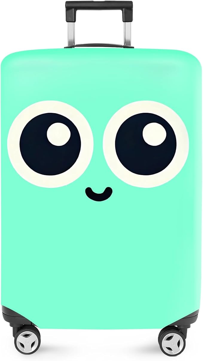 ANNA QUEEN Cute Smiley Face Luggage Cover, Mint Cartoon Suitcase Protector with Big Eyes Design, Stretchable, Washable Travel Cover for 28-30 Inch Luggage