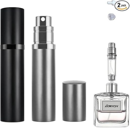 2PCS Perfume Travel Refillable Bottle, Bottom-Filling Fragrances Perfume Atomizer, Empty Mini Cologne Dispenser, Portable Sprayer Pocket Size for On the Go 5ml (Black & Gray)