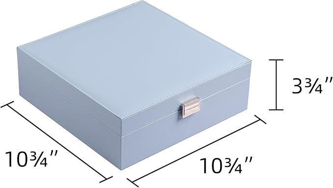 Frebeauty Earring Organizer Classic Jewelry Box 50 Slots Double Layer Jewelry Storage Case with 6 Necklace Hook and Bracelet Pocket(Sky Blue)