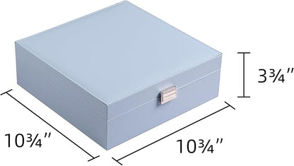 Frebeauty Earring Organizer Classic Jewelry Box 50 Slots Double Layer Jewelry Storage Case with 6 Necklace Hook and Bracelet Pocket(Sky Blue)