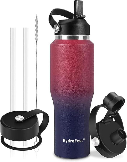 32oz Water Bottle Insulated with Straw,Leak Proof Water Bottles，Mens Water Bottle Stainless Steel for Gym,Hiking,Travel，Sport,1 Liter,Bpa free