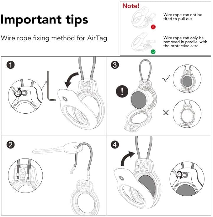SPGUARD for AirTag Holder Case with Keychain, Air Tags-4 Pack for Apple Air Tag Holder with Wire Cable Lock Key Ring Chain Air Tagholder Accessories for GPS Item Tracker Kids,Keys,Luggage