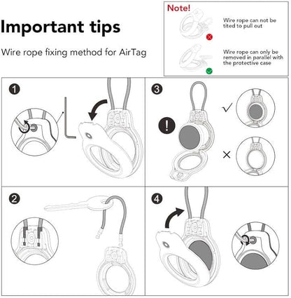 SPGUARD for AirTag Holder Case with Keychain, Air Tags-4 Pack for Apple Air Tag Holder with Wire Cable Lock Key Ring Chain Air Tagholder Accessories for GPS Item Tracker Kids,Keys,Luggage