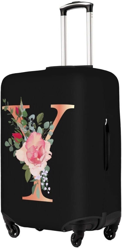Floral Letter Y Travel Luggage Cover Spandex Suitcase Protector Elastic Washable Stretch Suitcase Cover,Size M(Fit 22-24inch Suitcase)