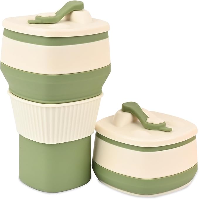 Collapsible Silicone Cup, Safe & Portable, for Hot & Cold Drinks, 18.6 oz (550 ml) - Travel, Camping, Office, and More – Sage Green