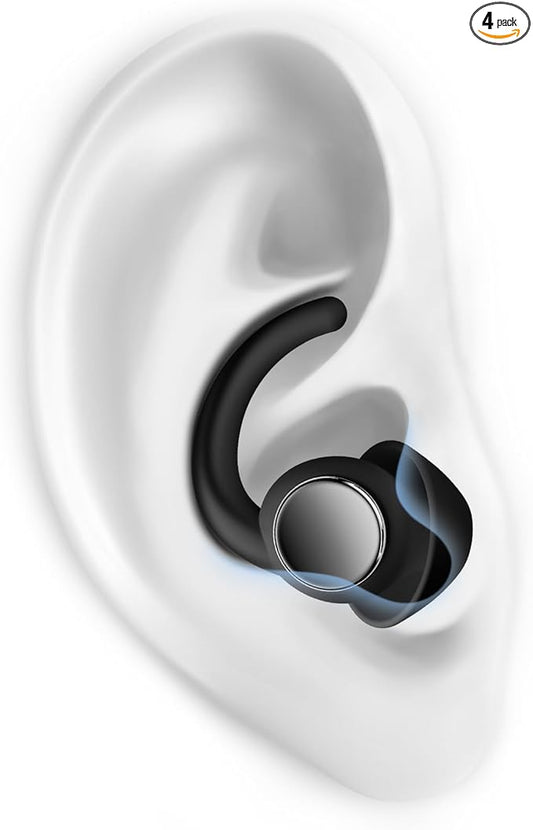Ear Plugs for Sleeping - Noise Reduction Soft Silicone Earplugs, 2 Pairs Reusable Hearing Protection Earplugs for Noise Sensitivity, Sleep,Snore,Travel,Sound Reduction Noise Cancelling -(Black-Silver)