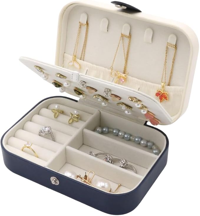 Jewelry Box For Girls | PU Leather Travel Jewelry Case | Jewelry Boxes For Women | Jewelry Organizers And Storage | Box For Earring, Ring, Necklace - Bridesmaid Gifts For Women (Blue)
