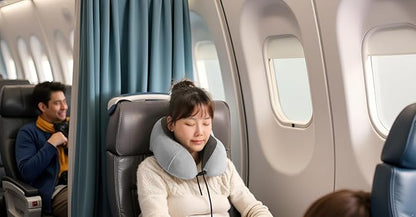 Airplane Travel Neck Pillow, 100% Memory Foam Ergonomic Neck Support, Airplanes Neck Pillow with Washable Cover Travel Essential for Flight & Office include Eye Mask, Earplugs & Carry Bag (Light Gray)