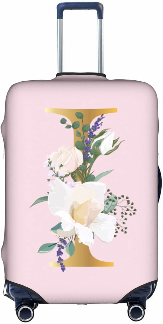 Flower Lette I Pink Luggage Cover Elastic Washable Stretch Suitcase Protector Anti-Scratch Travel Suitcase Cover for Kid and Adult S (18-21 inch suitcase)