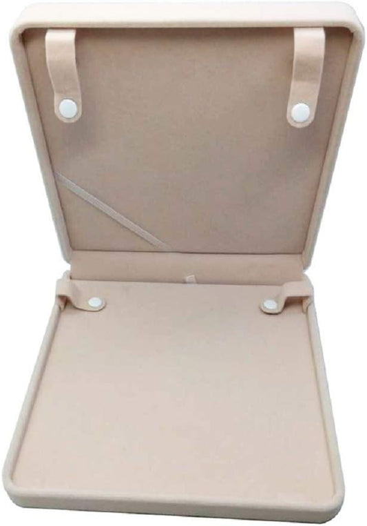 Jewelry Set Velvet Box Necklace Earring Ring Necklace Bracelet Gift Display Case Wedding Jewelry Storage Holder (Beige for Long Pearl Chain)