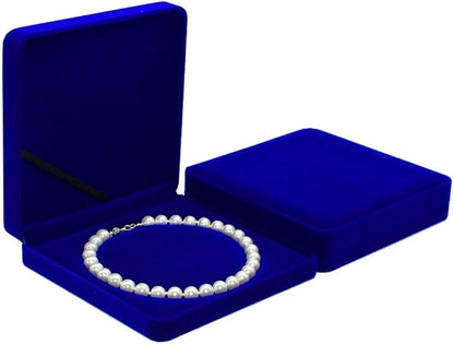 Jewelry Set Velvet Box Necklace Earring Ring Necklace Bracelet Gift Display Case Wedding Jewelry Storage Holder (Royal Blue for Pearl Necklace)