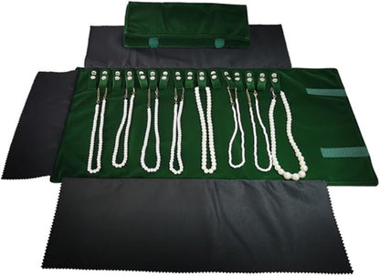Premium Jewelry Roll Organizer for 16 Necklaces 55cm x 29cm Metal Snap & Velcro Closure - Ideal for Travel and Storage (Green)
