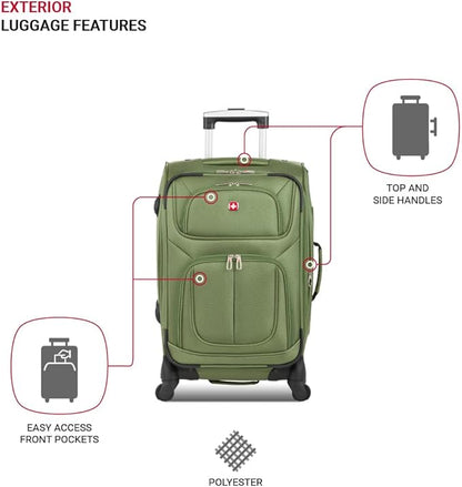 SwissGear Sion Softside Expandable Luggage with Spinner Wheels, Evergreen Carry-On 21-Inch