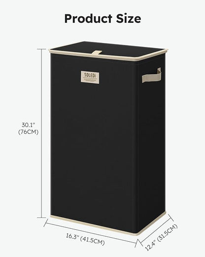SOLEDI Laundry Hamper with Lid 100L Large & Tall Collapsible Laundry Basket, Clothes Hamper with Bag Removable Easy to Carry, Dirty Hampers for Bedroom, Bathroom, Dorm, College, Pitch Black