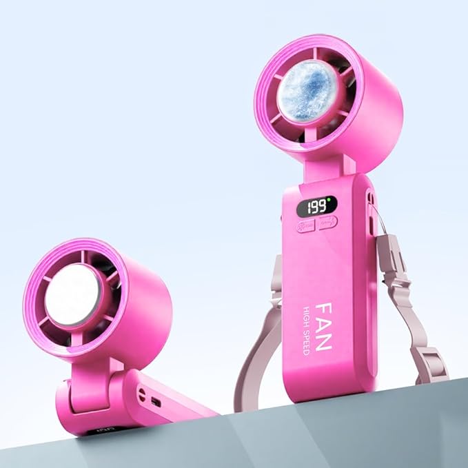 2 Pack Handheld Portable Turbo Fan with Ice Cooler, Speed (1-199) 5500mAh*2 Rechargeable Personal Fan,[20H Cooling Time] Mini Yet Powerful, Small Pocket Fans for Travel/Outdoor/Office, Hot Pink