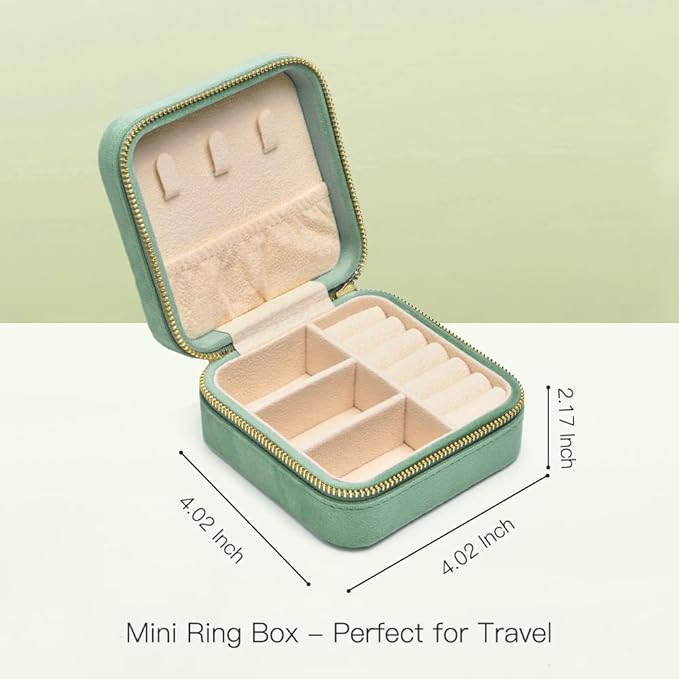 TAIMY Travel Jewelry Case, Small Plush Velvet Jewelry Box for Women and Girls, Portable Jewelry holder organizer for Rings Earrings Necklaces Bracelets(Mint)