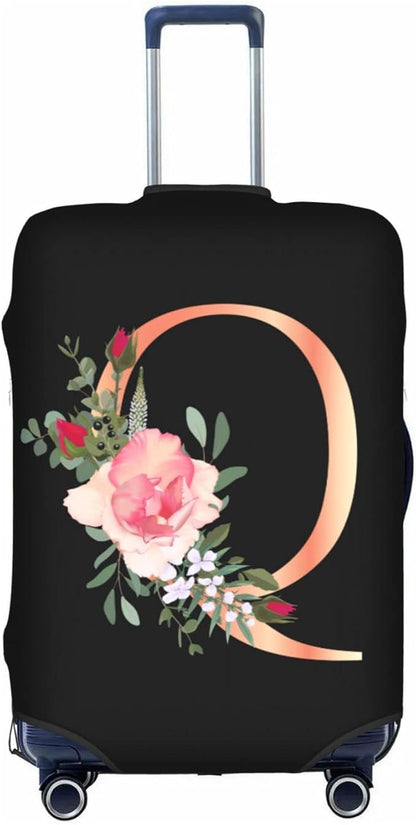 Floral Letter Q Travel Luggage Cover Spandex Suitcase Protector Elastic Washable Stretch Suitcase Cover,Size M(Fit 22-24inch Suitcase)
